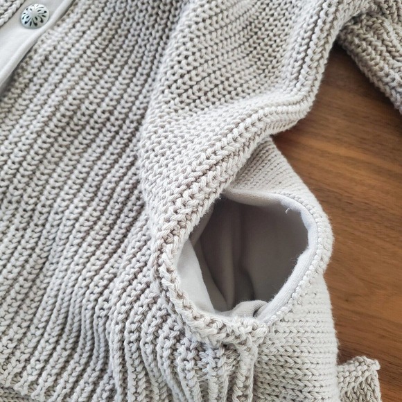 Pure Handknit High Low Pleated Chunky Cardigan Size S Cotton Beige boho gorpcore - Picture 7 of 13